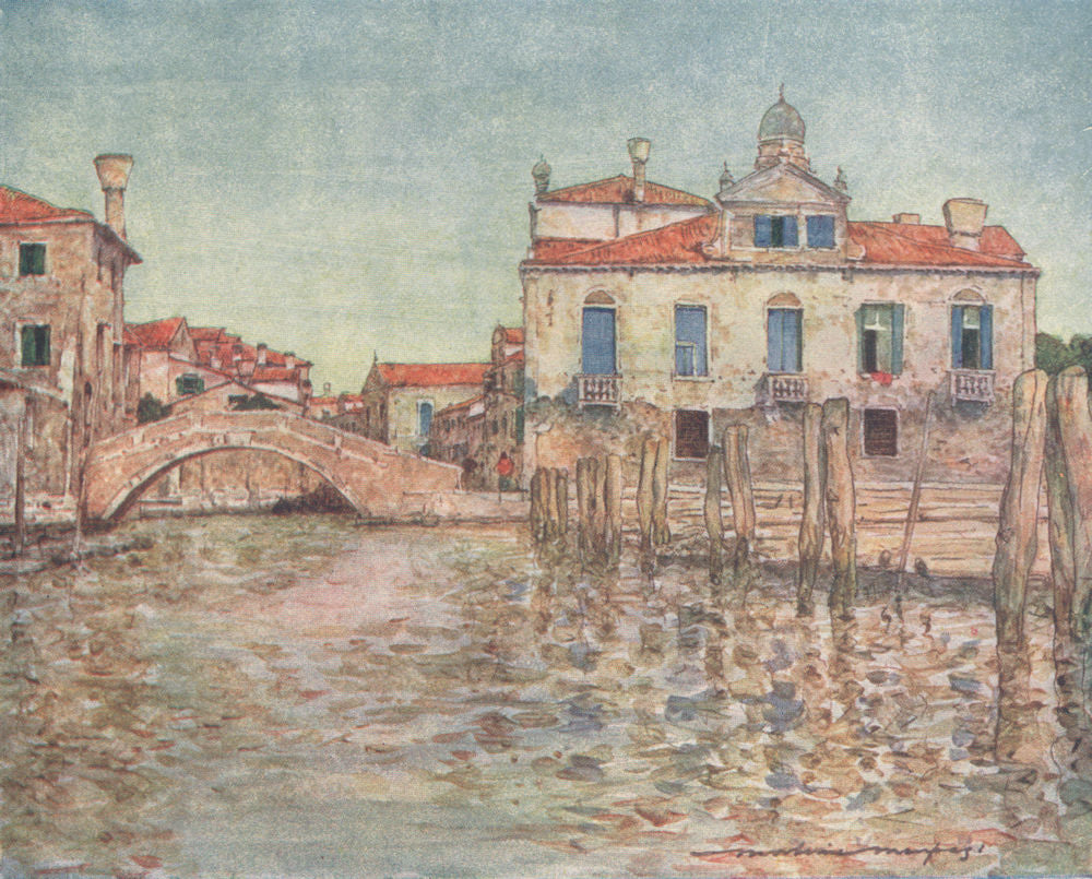 'By a Squero or boat-building yard' by Mortimer Menpes. Venice 1916 old print